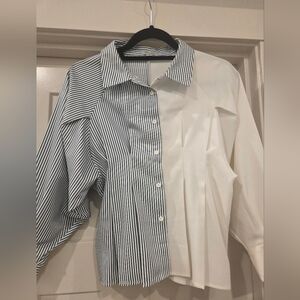 Habitual Black-and-White Split Stripe Button-Down Shirt